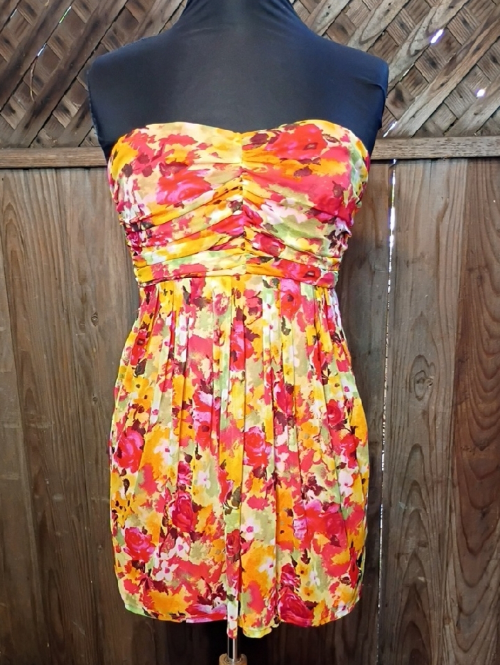 Forever 21 Strapless Floral Sundress in Yellow, Pink and Orange